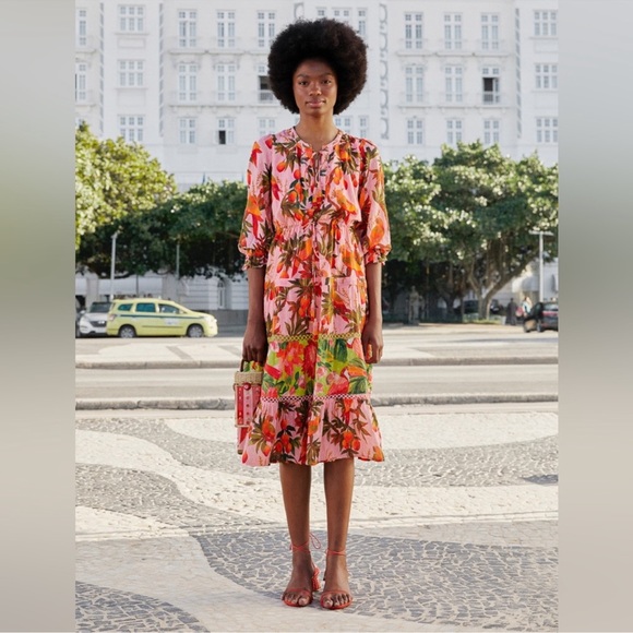 Farm Rio Mixed Mango Trees Midi Dress - Picture 1 of 13